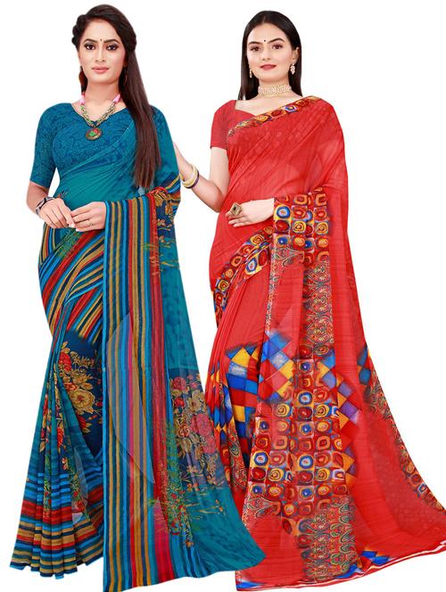 pack of 2 printed sarees with blouse - 20211004 - Very Small Image - 1