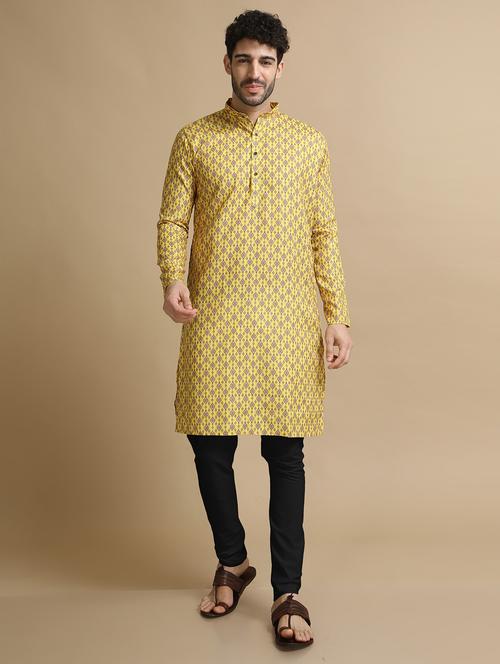 yellow cotton kurta pyjama ethnic wear set - 20211288 - Very Small Image - 1