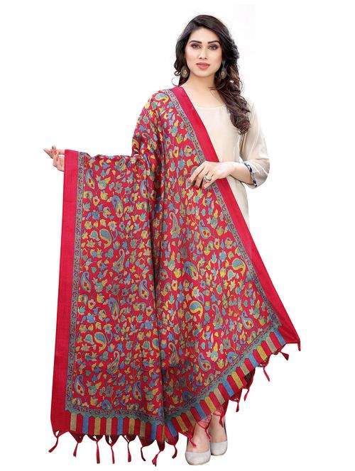red printed cotton dupatta - 20211647 - Very Small Image - 1