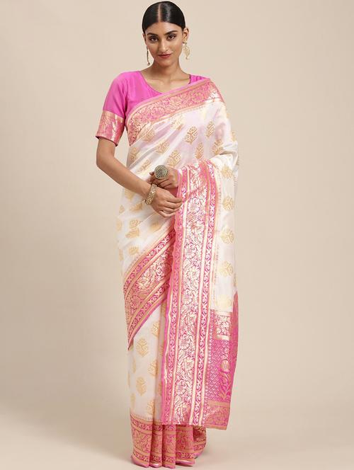 women off-white banarasi saree with blouse - 20212088 - Very Small Image - 1