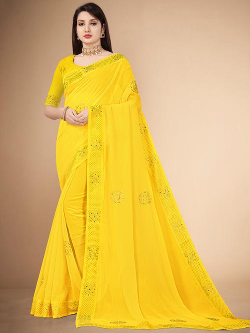 yellow embellished saree with blouse - 20212210 - Very Small Image - 1