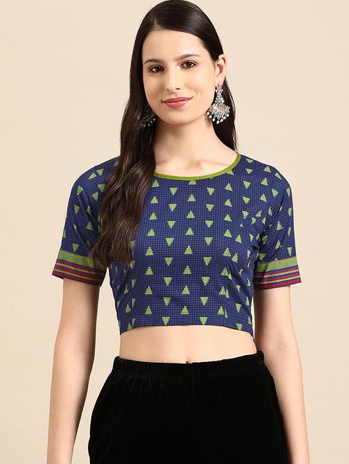 blue printed stitched blouse - 20212974 - Very Small Image - 1