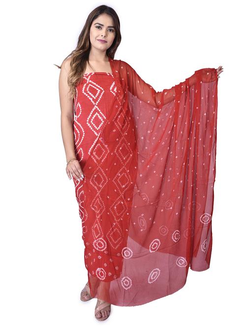 red bandhani printed unstitched salwar suit set - 20214180 - Very Small Image - 1