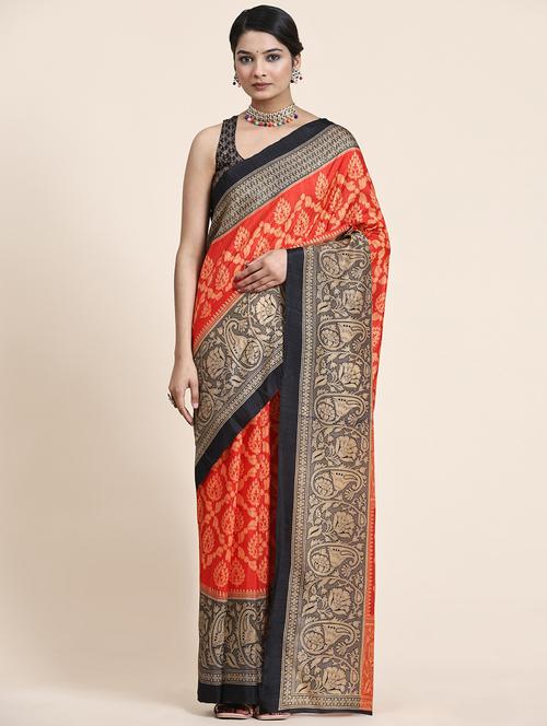 women's printed orange colored saree with blouse - 20214439 - Very Small Image - 1