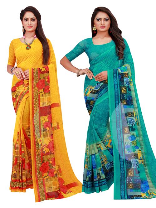 women's printed multi colored saree with blouse - 20216243 - Very Small Image - 1