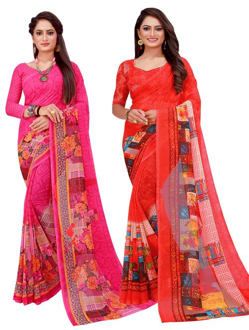 women's printed multi colored saree with blouse - 20216689 - Very Small Image - 1