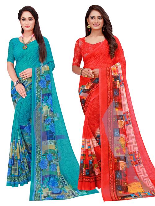 women's printed multi colored saree with blouse - 20216695 - Very Small Image - 1
