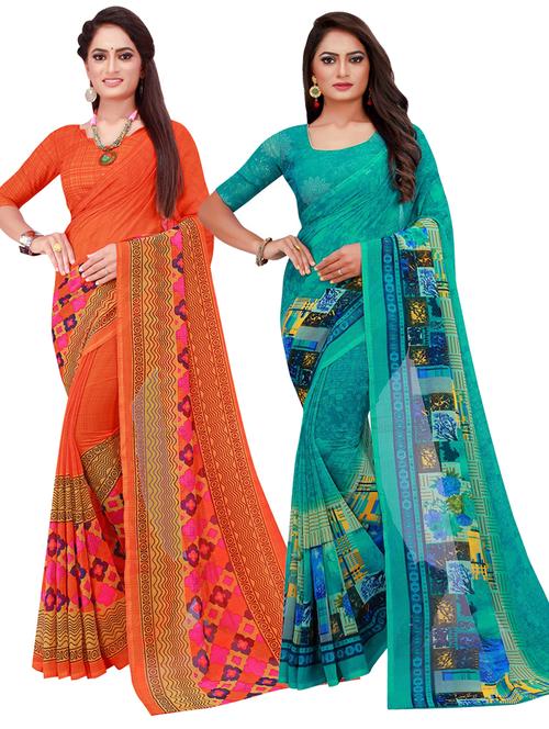 women's printed multi colored saree with blouse - 20216700 - Very Small Image - 1