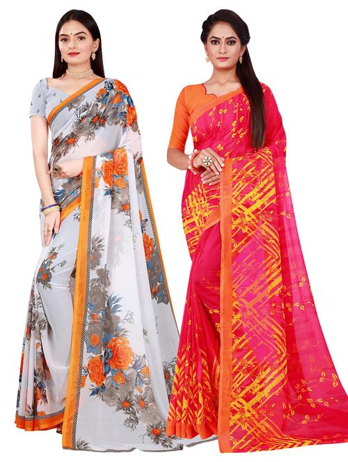 pack of 2 printed saree  with blouse - 20216769 - Very Small Image - 1