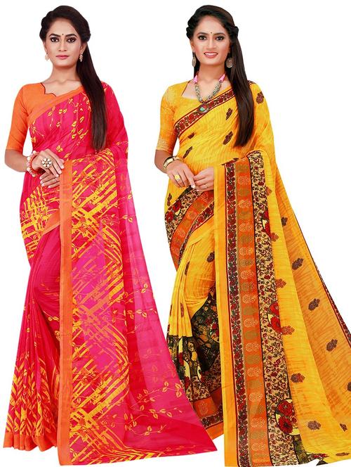 pack of 2 printed georgette saree - 20217704 - Very Small Image - 1