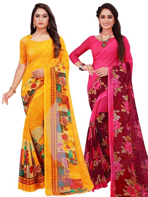women pack of 2 casual wear sarees with blouse - 20218064 - Very Small Image - 1