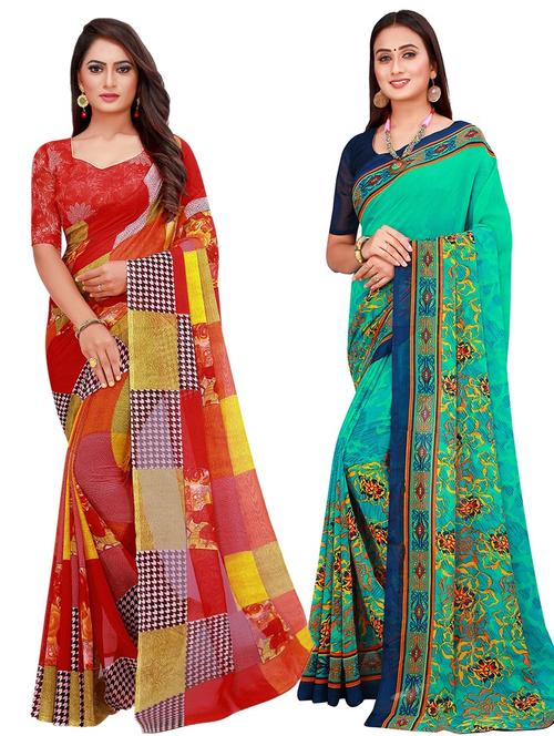 pack of 2 printed georgette saree - 20218079 - Very Small Image - 1