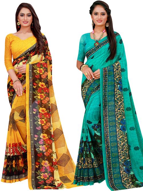 women's printed multi colored saree with blouse - 20218197 - Very Small Image - 1