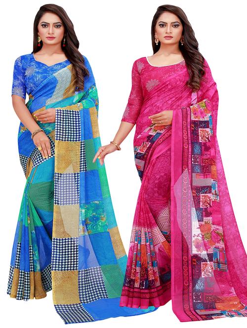 women's printed multi colored saree with blouse - 20218344 - Very Small Image - 1