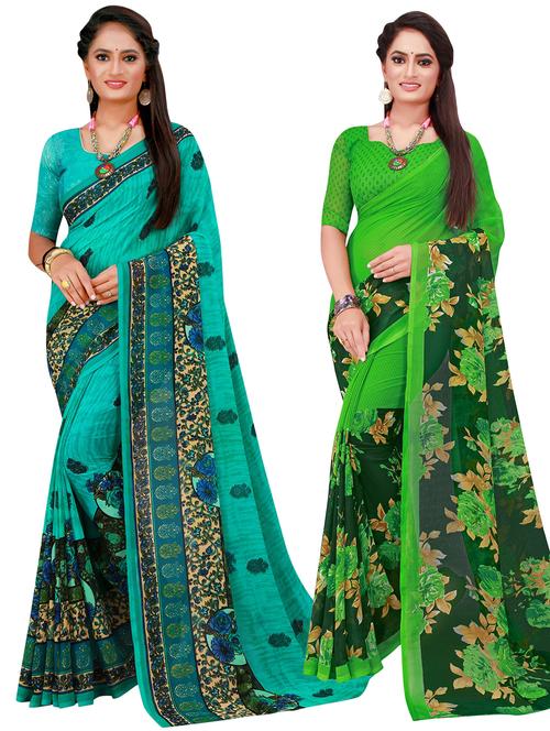 pack of 2 printed georgette saree with blouse - 20218475 - Very Small Image - 1