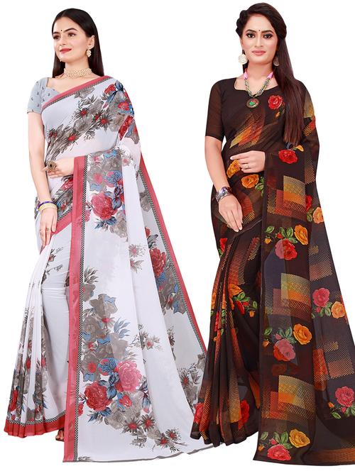 women's printed multi colored saree with blouse - 20218524 - Very Small Image - 1