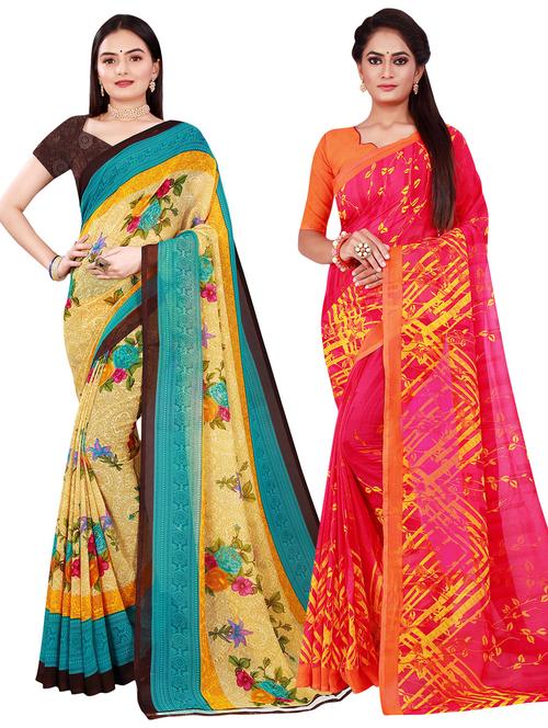pack of 2 printed saree  with blouse - 20218593 - Very Small Image - 1