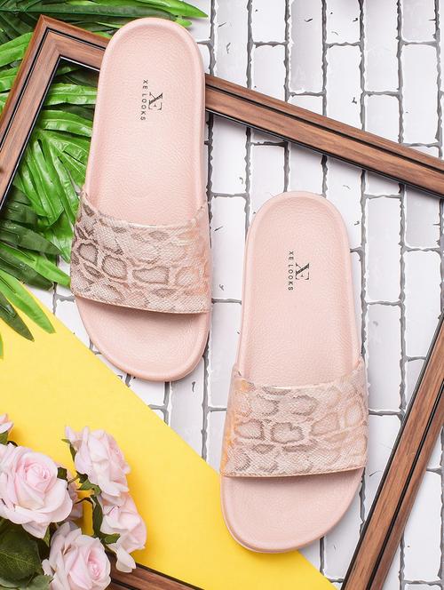 women's animal print textured pink flip flop - 20221304 - Very Small Image - 1