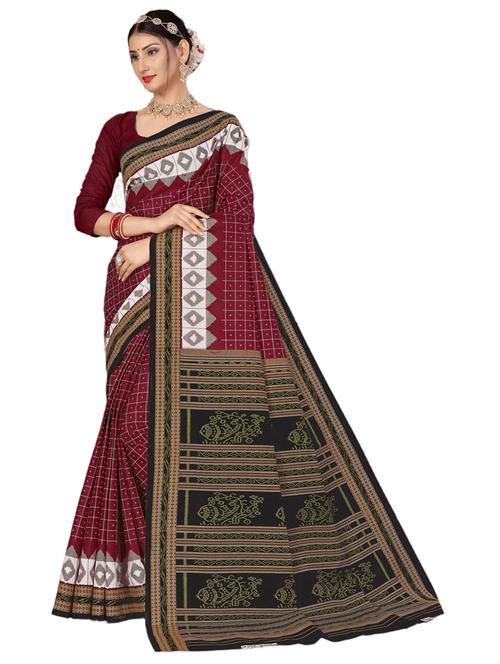 women's checks maroon colored saree - 20223232 - Very Small Image - 1