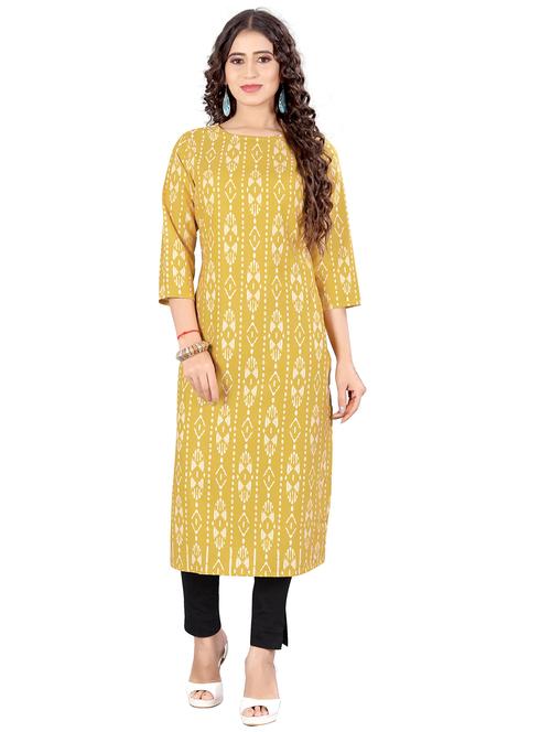 women yellow round neck straight kurta - 20225130 - Very Small Image - 1