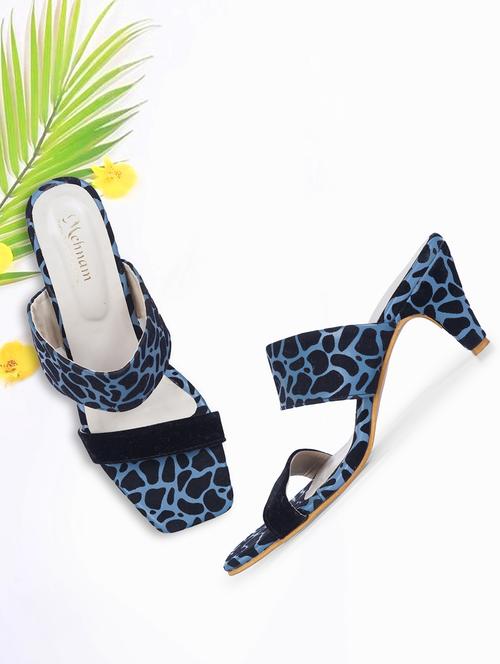 women blue animal print heels sandal - 20225206 - Very Small Image - 1
