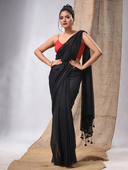 women's solid black colored saree - 20225317 - Very Small Image - 1