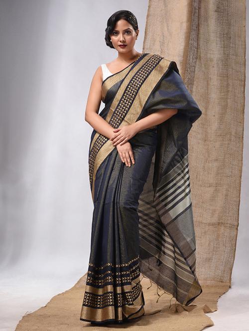 self design handloom saree with blouse - 20225361 - Very Small Image - 1