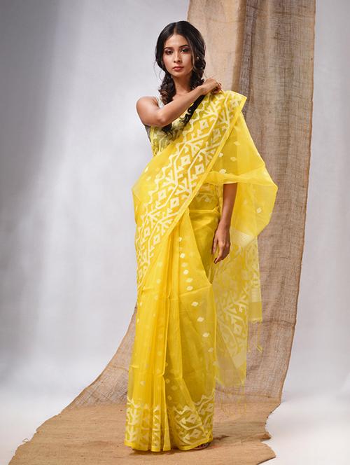 women's self design yellow colored saree with blouse - 20225424 - Very Small Image - 1