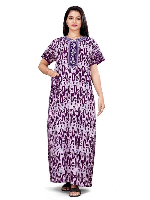 women purple batik print nighty - 20225437 - Very Small Image - 1