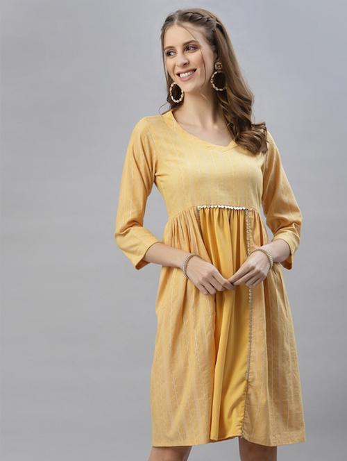 women mellow yellow round neck a-line dress - 20225518 - Very Small Image - 1