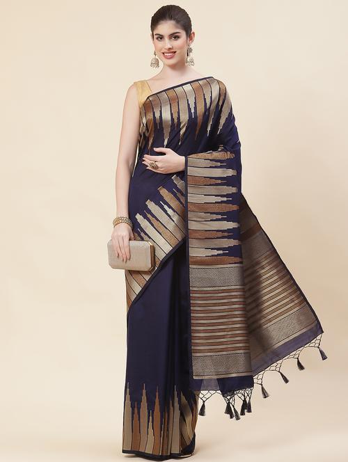 blue zari bordered saree with blouse - 20226045 - Very Small Image - 1