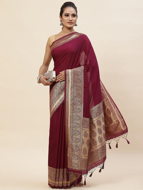 purple solid with bordered saree  with blouse - 20226358 - Very Small Image - 1