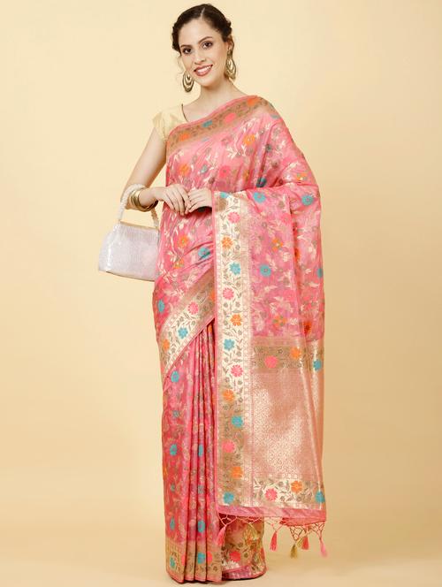 pink colored banarasi  saree with blouse - 20226381 - Very Small Image - 1