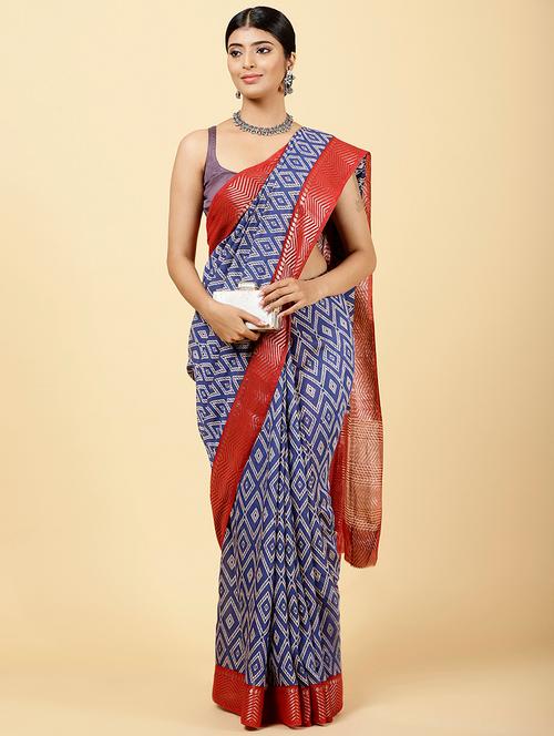 blue colored bordered  saree with blouse - 20226452 - Very Small Image - 1