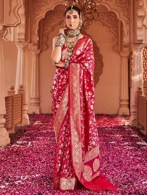red colored banarasi  saree - 20226597 - Very Small Image - 1