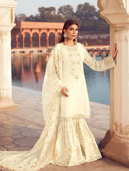 cream colored unstiched dress - 20226884 - Very Small Image - 1