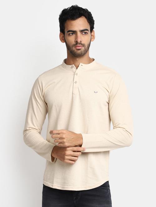 beige solid regular t-shirt - 20228664 - Very Small Image - 1