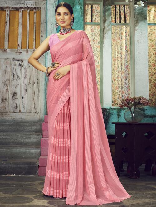 women's stripes pink colored saree - 20230119 - Very Small Image - 1