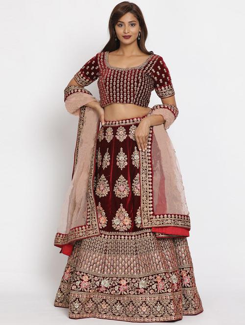 burgundy colored flared lehenga - 20230538 - Very Small Image - 1