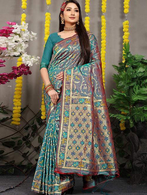 women's banarasi saree with blouse - 20231941 - Very Small Image - 1