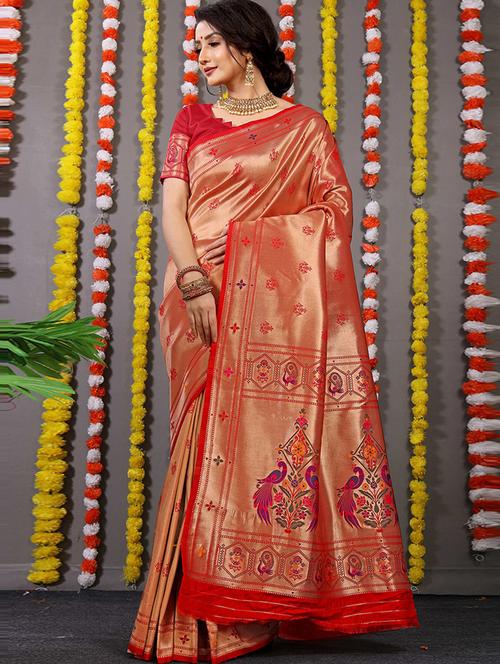 women's self design red colored saree with blouse - 20232359 - Very Small Image - 1