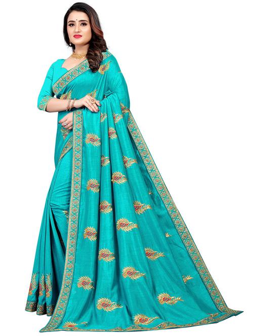 women blue embroidered saree with blouse - 20232387 - Very Small Image - 1