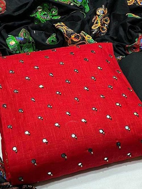 red mirror work unstitched suits - 20234466 - Very Small Image - 1