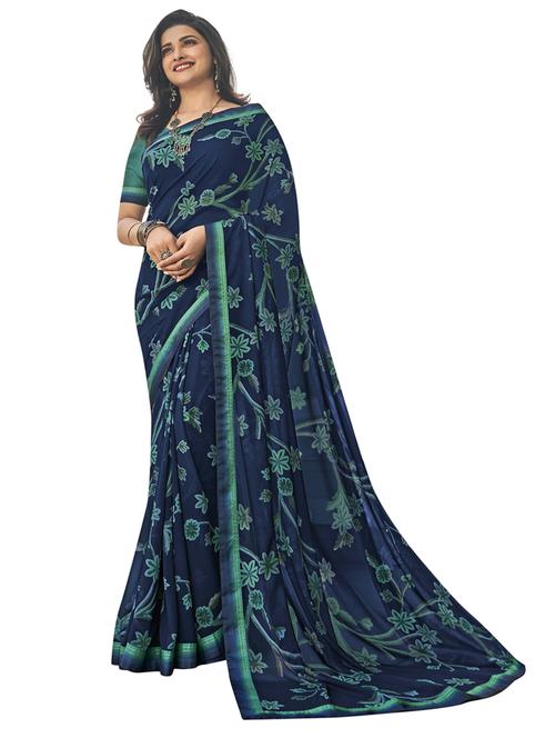 dark blue floral printed georgette saree with blouse - 20238472 - Very Small Image - 1