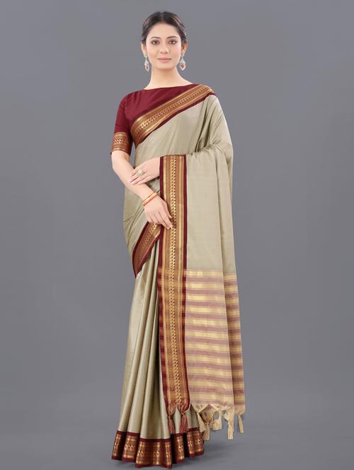 solid border beige maheshwari saree with blouse - 20239253 - Very Small Image - 1