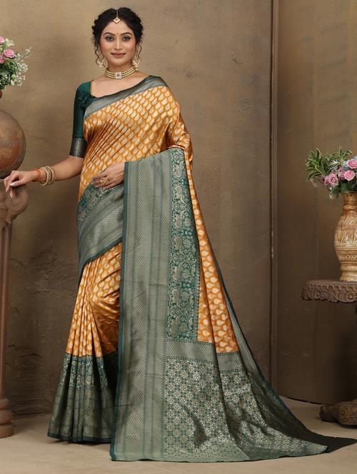 yellow zari work banarasi saree - 20239644 - Very Small Image - 1