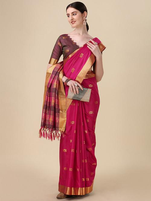 women pink handloom saree with blouse - 20243153 - Very Small Image - 1