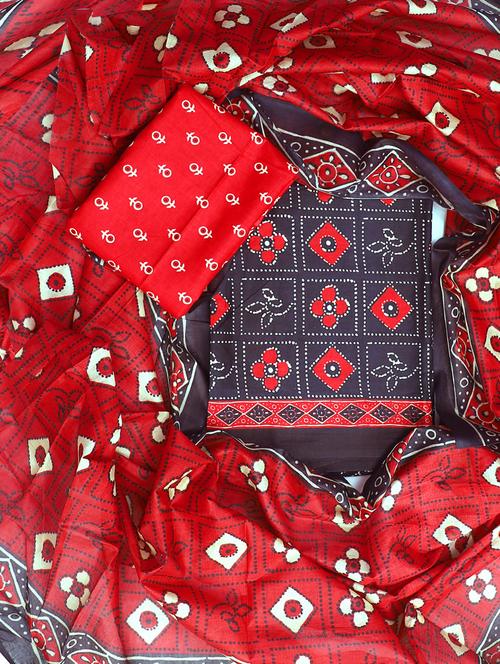 women navy blue block printed unstitched suits - 20244365 - Very Small Image - 1