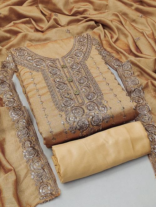 beige colored unstiched dress - 20245277 - Very Small Image - 1