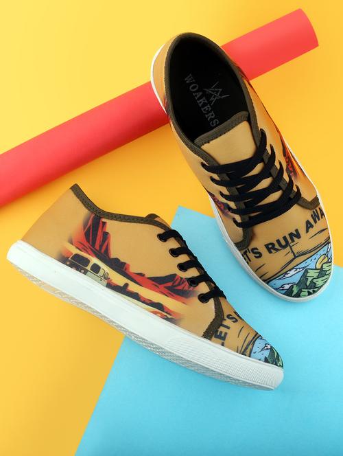 men graphic printed mustard lace up sneaker - 20245833 - Very Small Image - 1